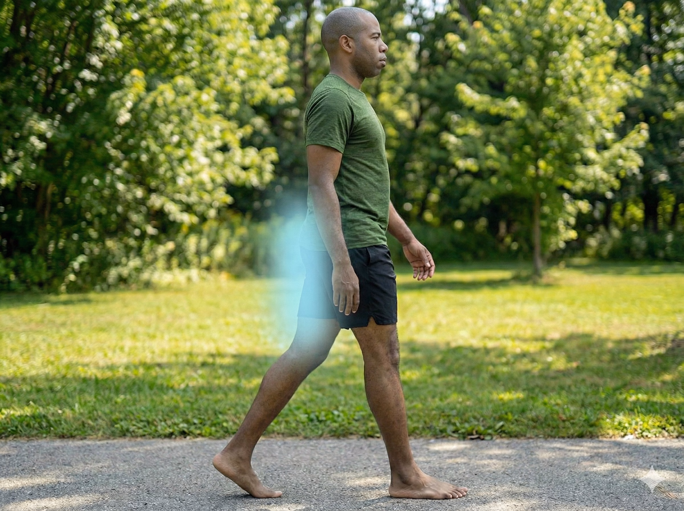 Walking stride with open hip