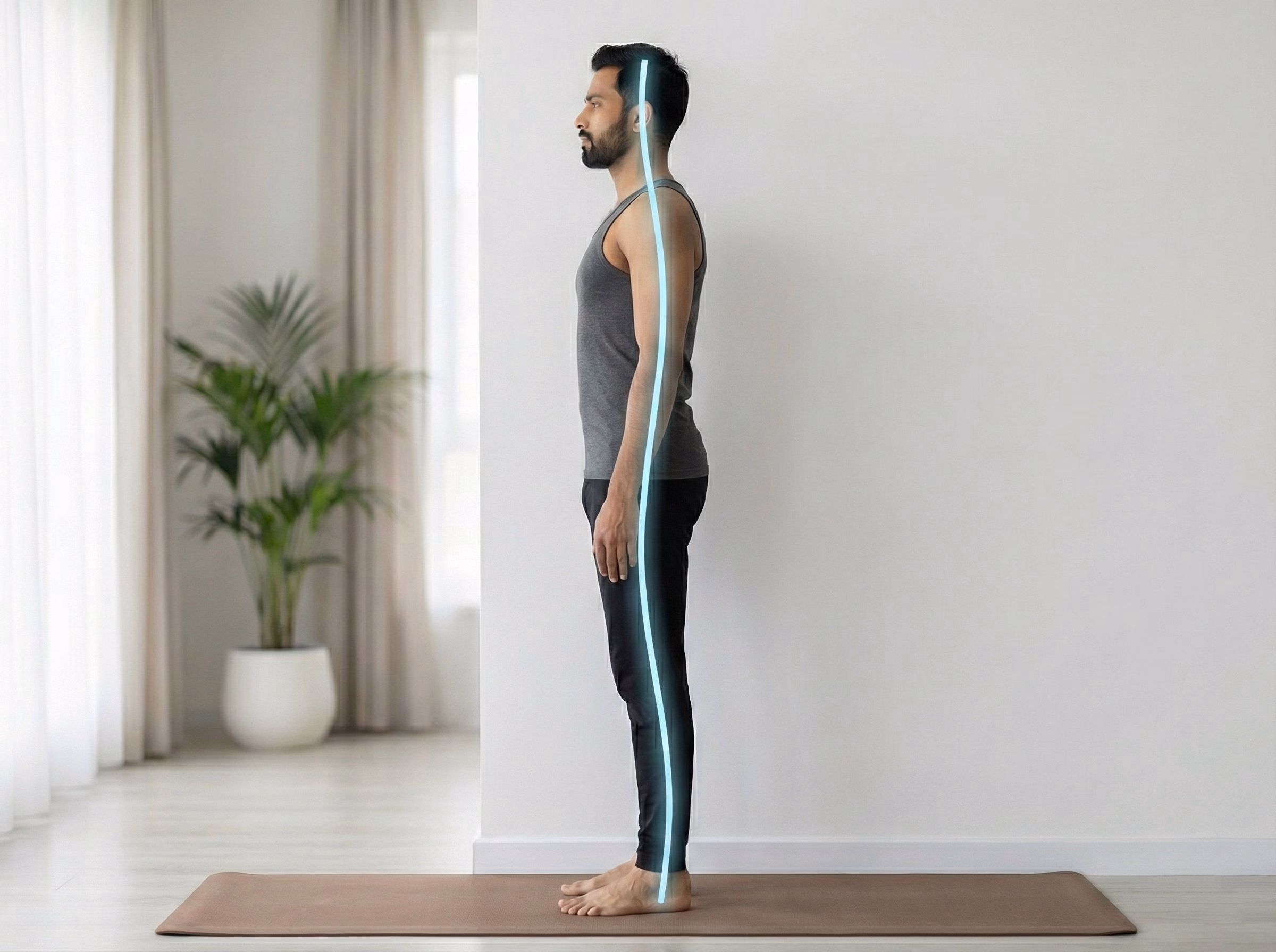Side view of common postural collapse losing height
