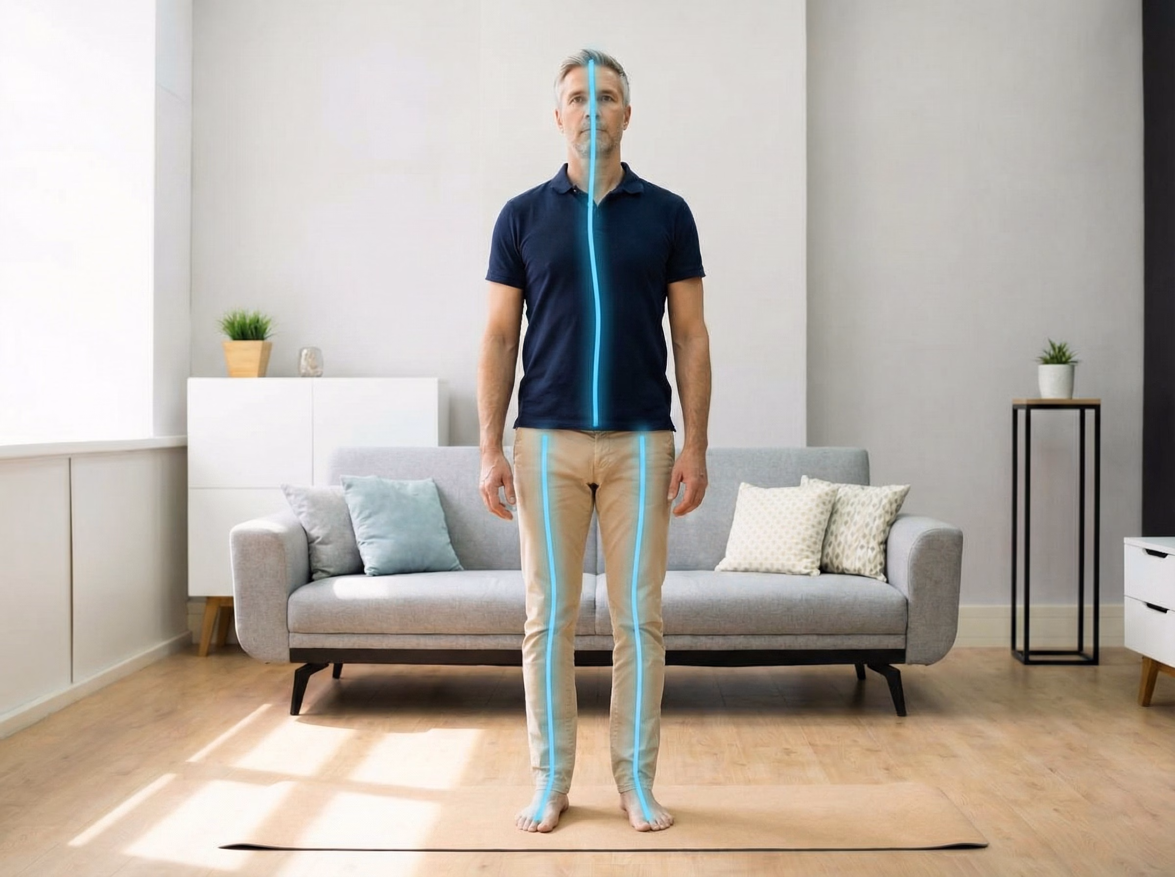 Front view of stacked posture with central blue glow