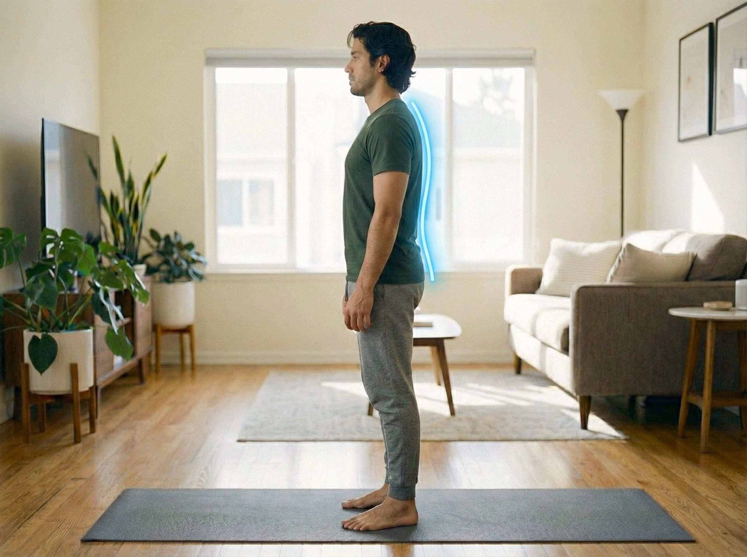 Tall standing posture with fluid, mobile spine