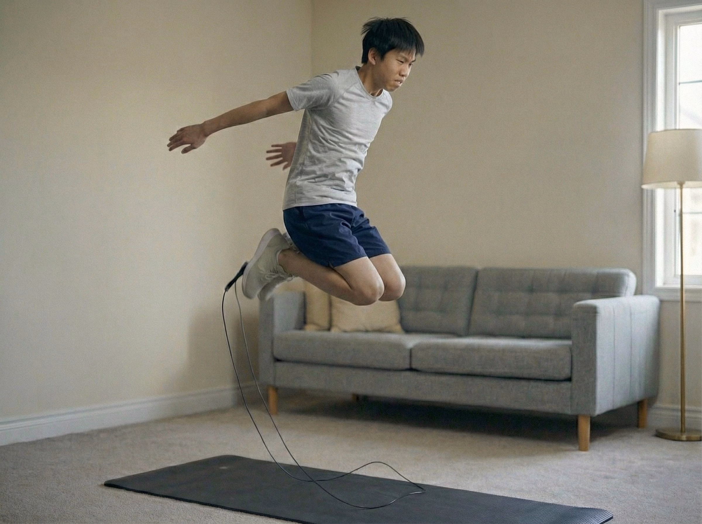 Mistake – Teen landing heavy with locked knees while jump roping