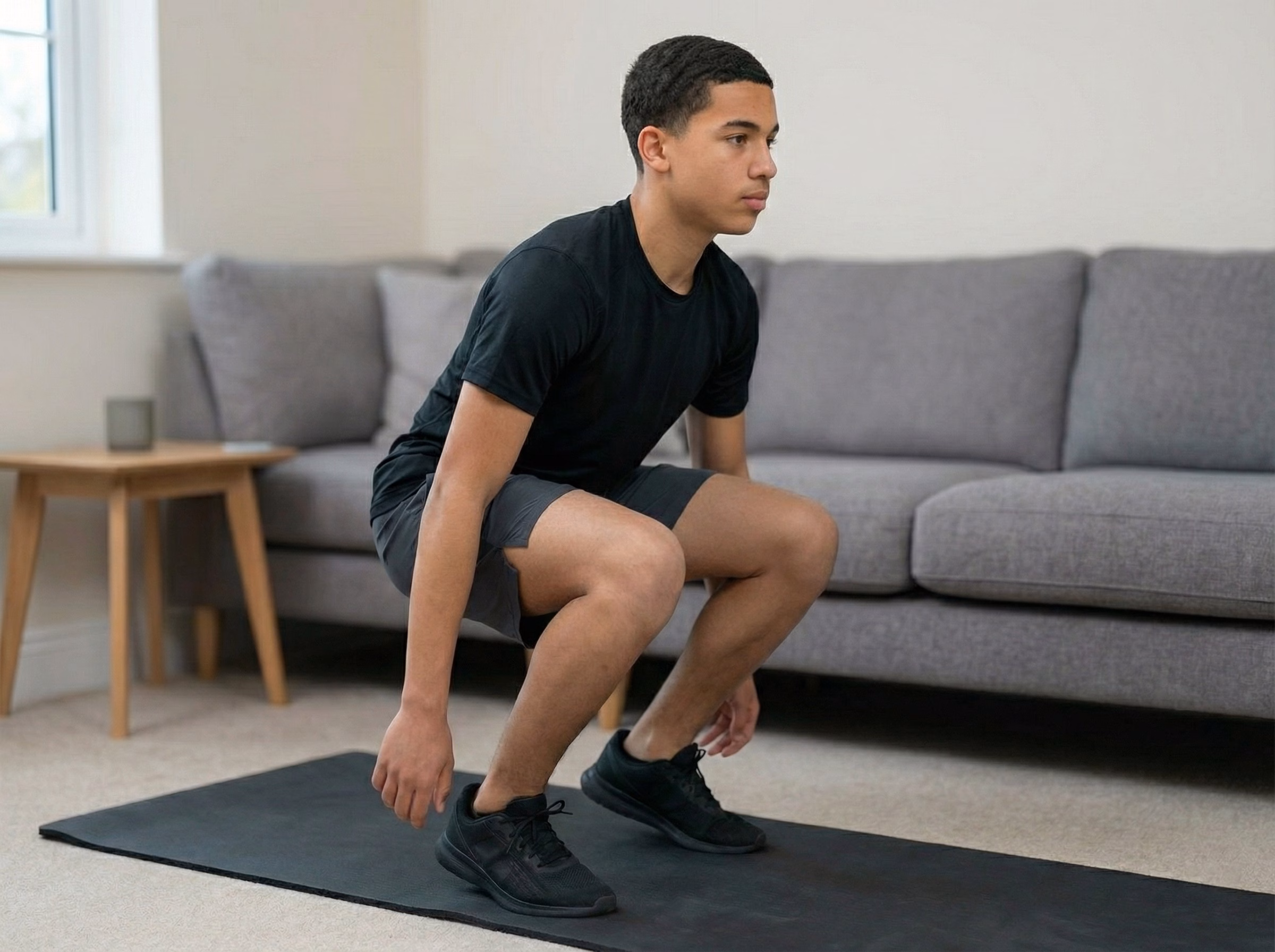 Mistake – Heels lifted and knees collapsing inward in a squat