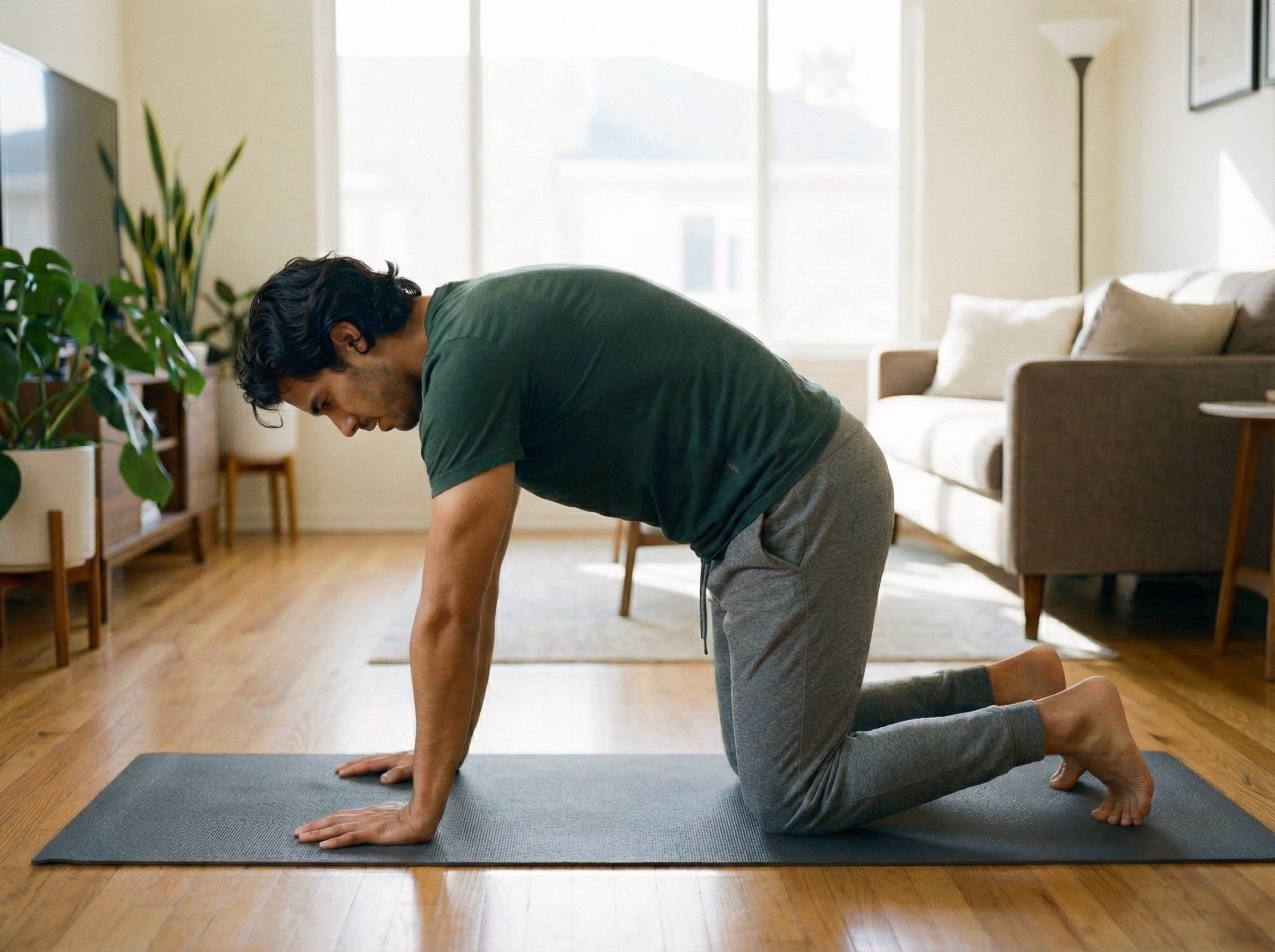 Mistake – Shrugged shoulders and jammed neck in Cat position