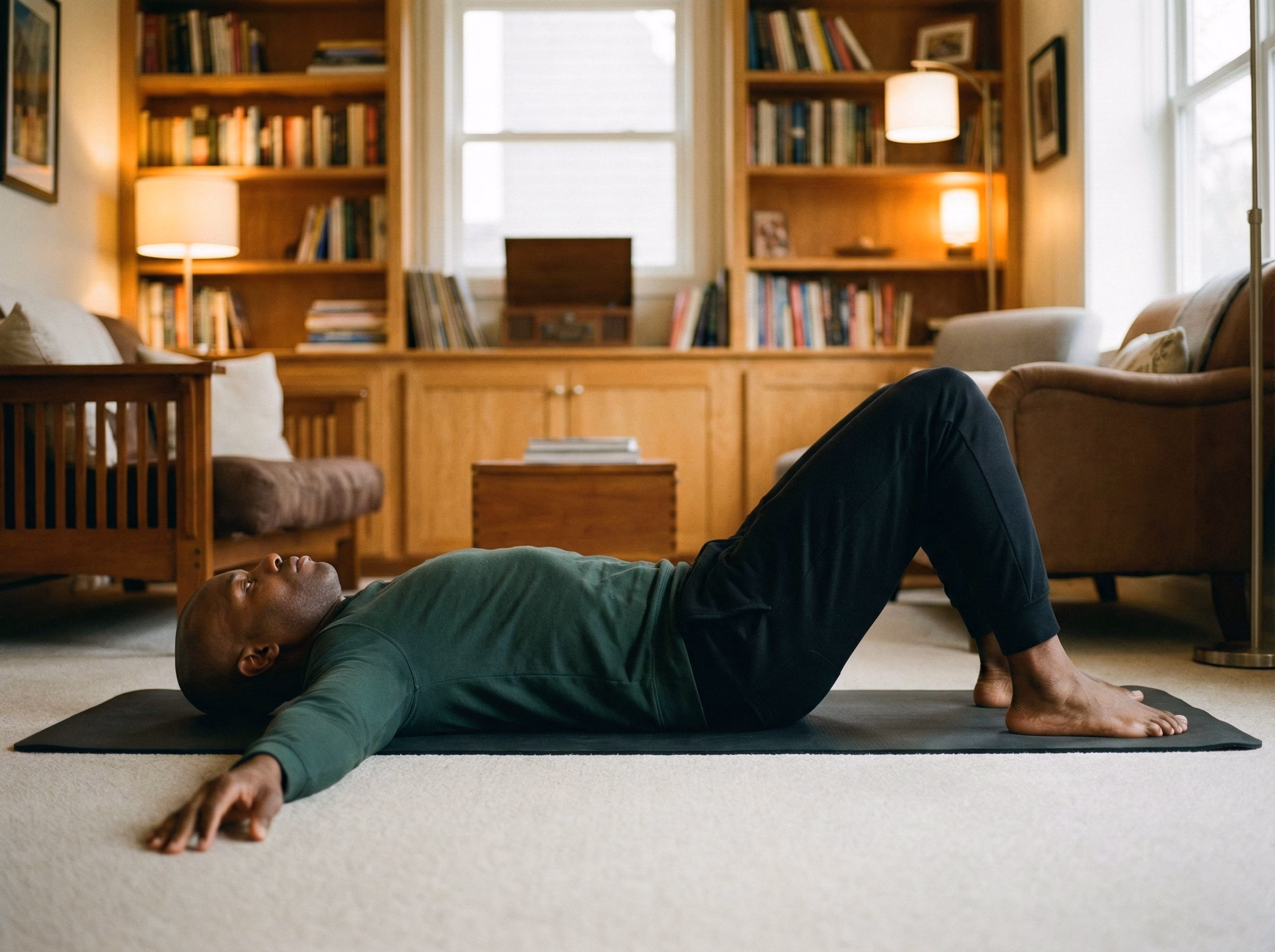 Step 1 – Supine setup for Spinal Twist Stretch