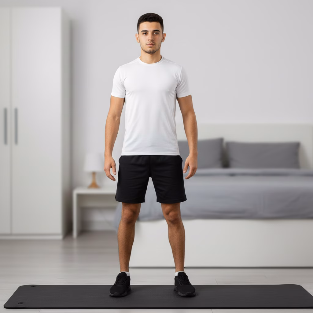 Step 1 – Teen standing tall in neutral stance before high knees