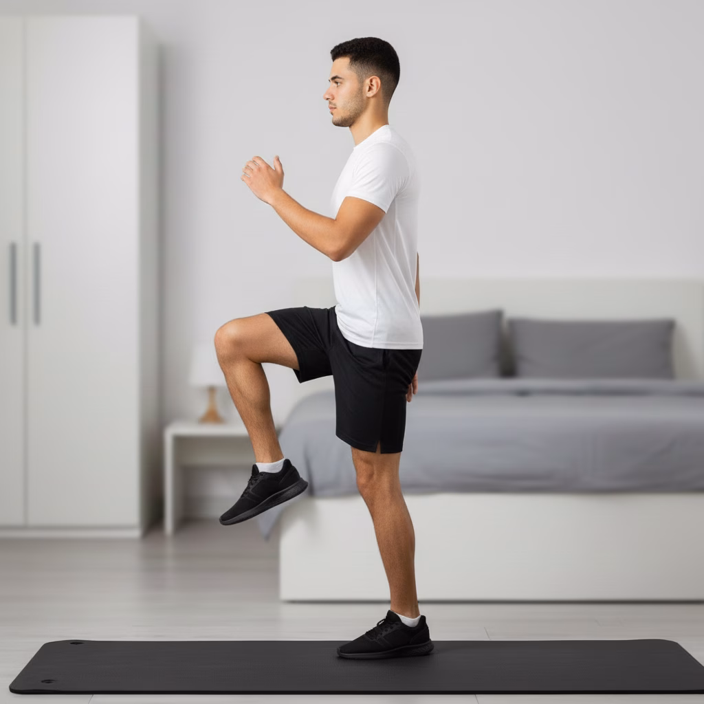 Step 2 – Teen doing marching high knees with controlled form
