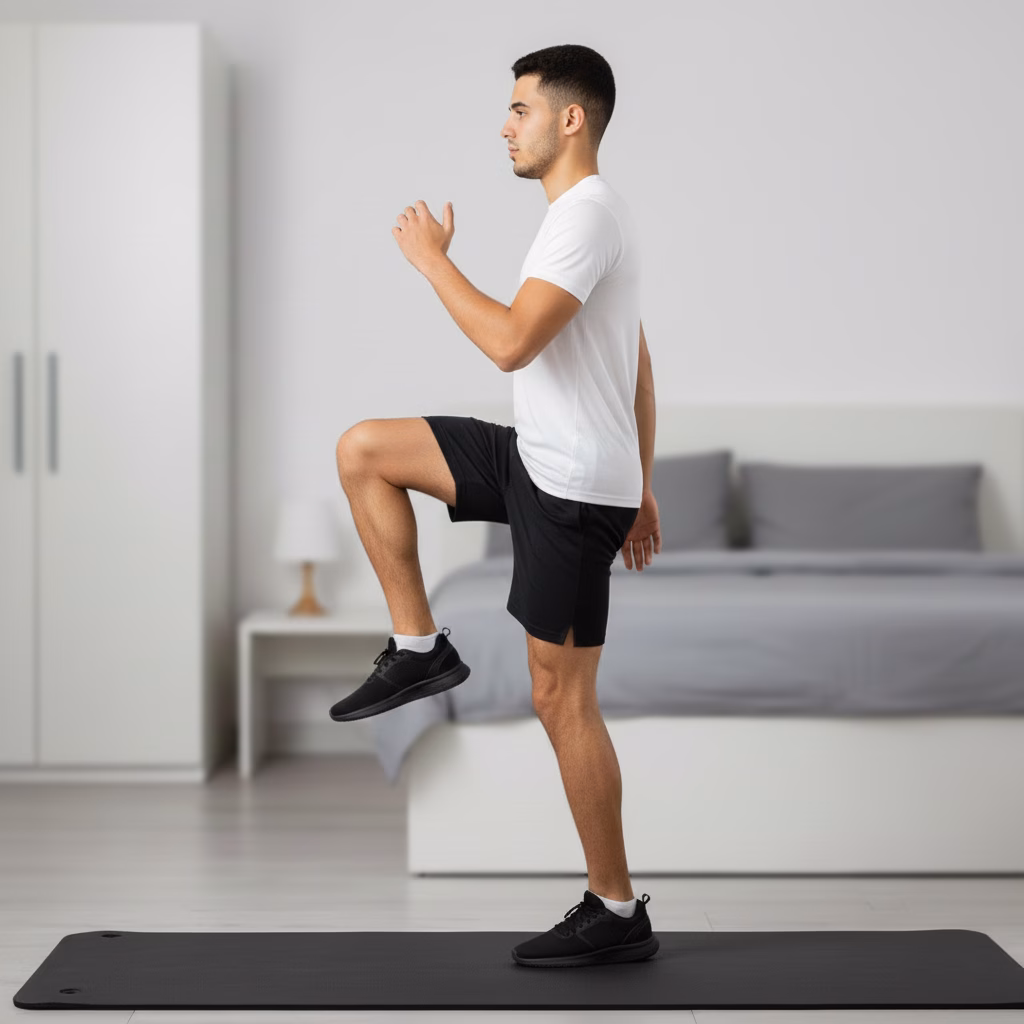 Beginner variation – controlled high-knee march