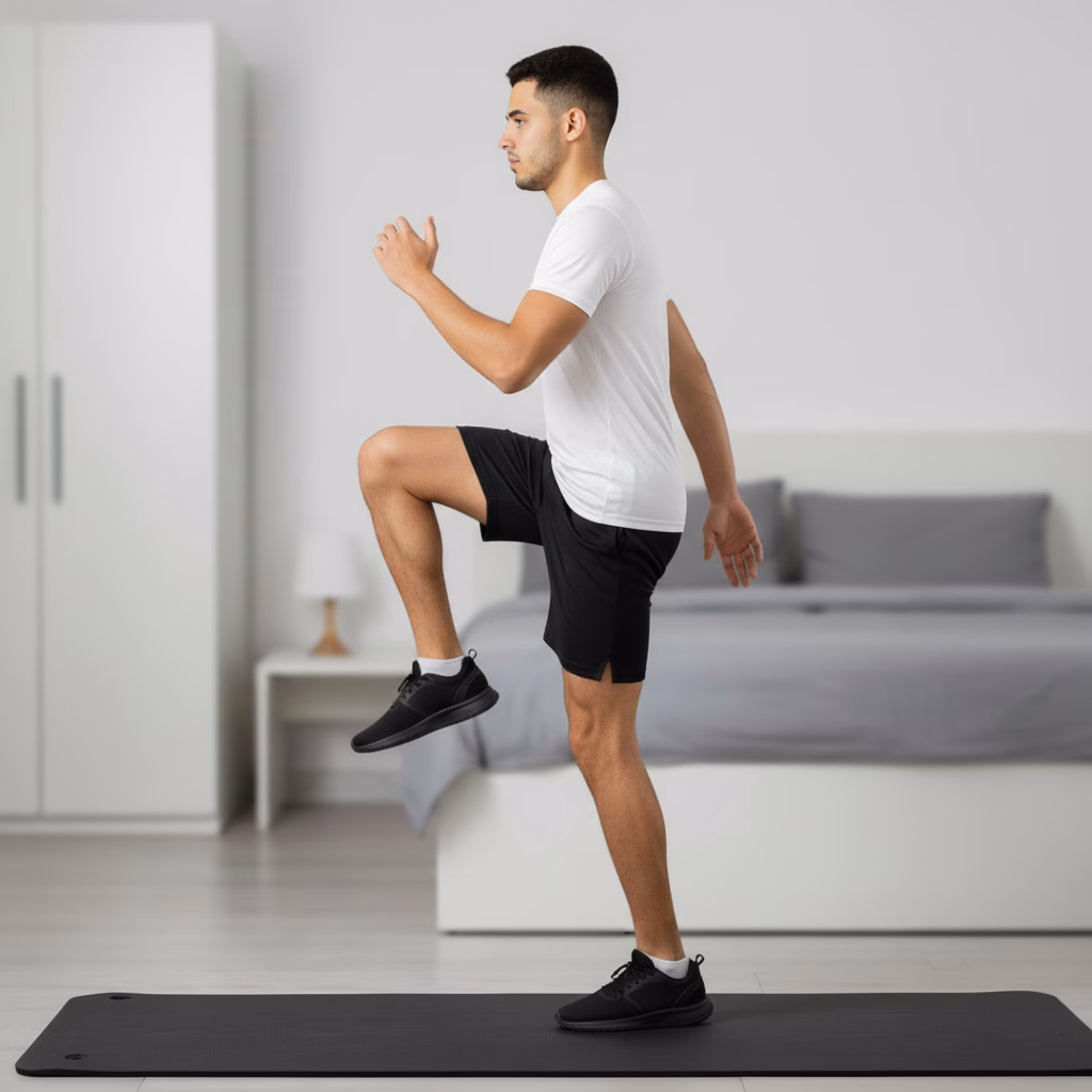 Advanced variation – sprint-style high knees with forward lean