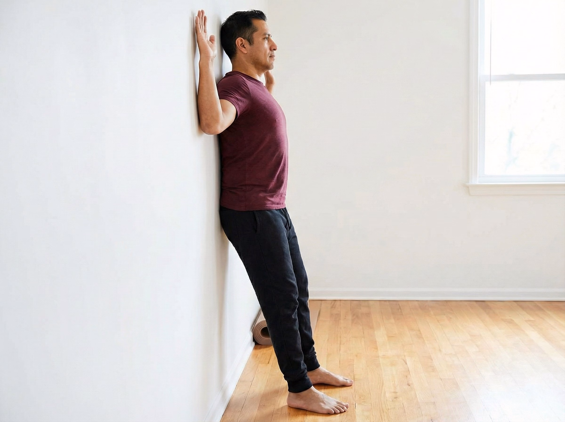 Step 2 – Elbows bent at 90 degrees against wall