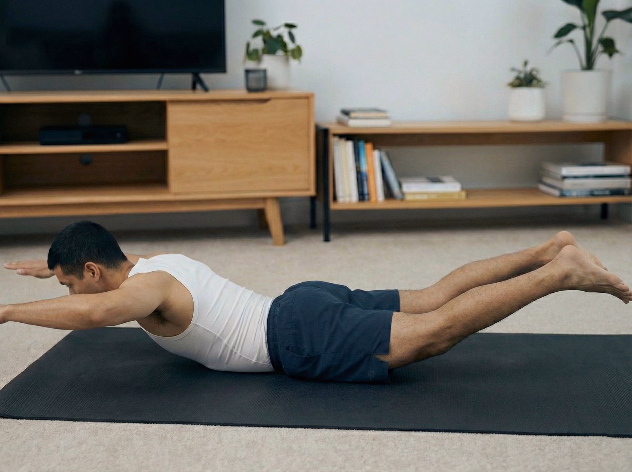 Step 3 – Superman hold with controlled breathing in a long arc