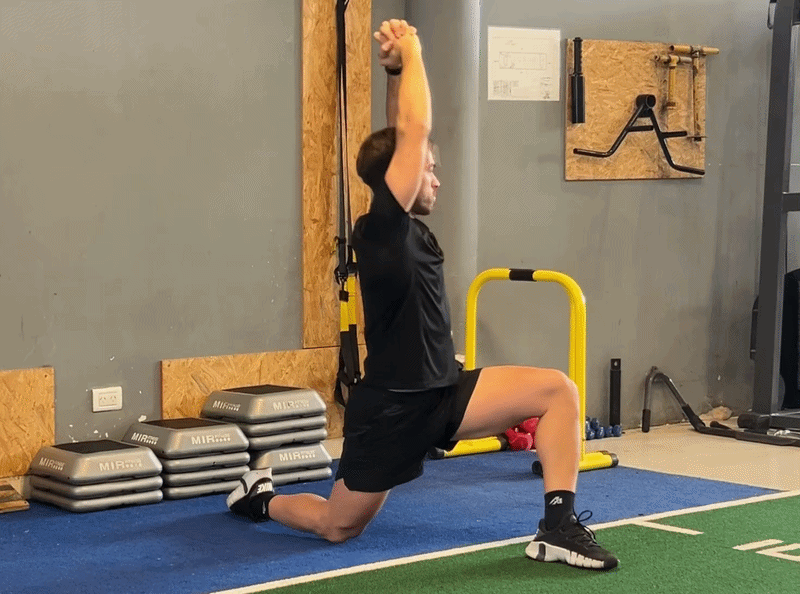 Person demonstrating the half kneeling hip flexor stretch