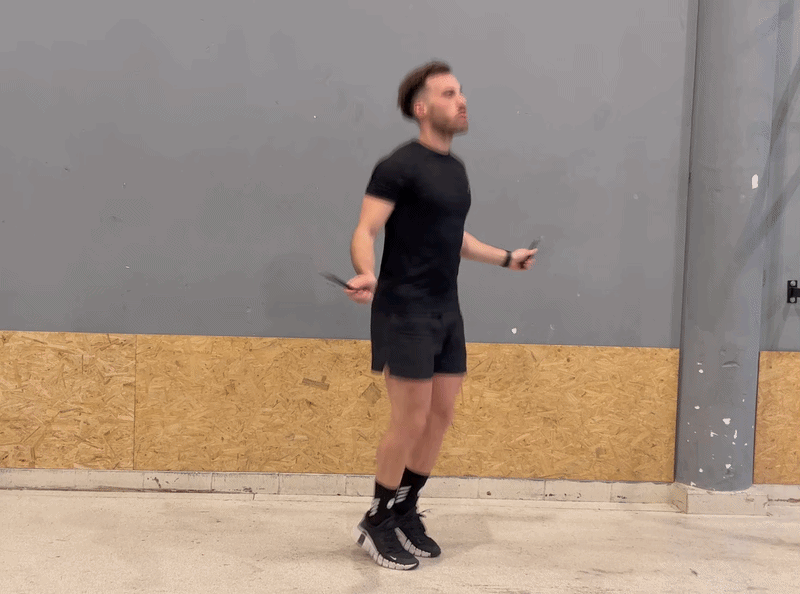 Hero – Teen athlete jump roping with a light blue line tracing vertically from feet through body to head