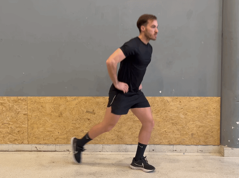 Hero – Teen athlete in a deep forward lunge with a soft blue glow along the front leg and torso