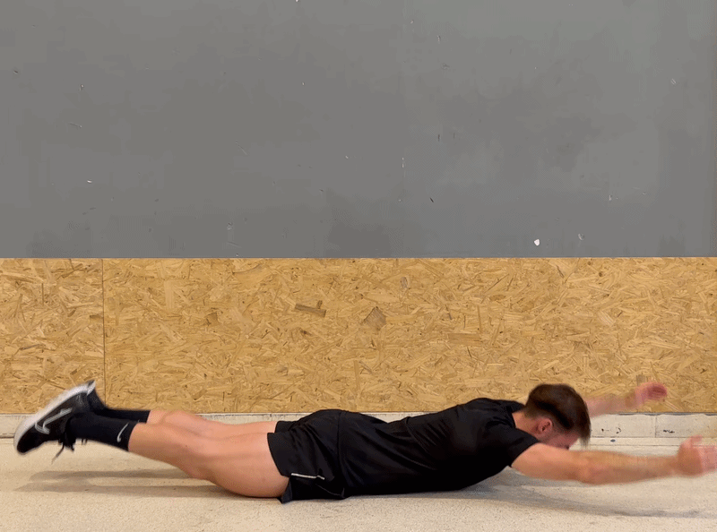 Hero image – Superman hold with arms and legs gently lifted and blue height glow